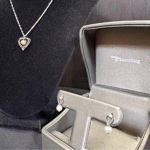 Sterling Silver Heart Pendant & Pearl Drop Earring Set
